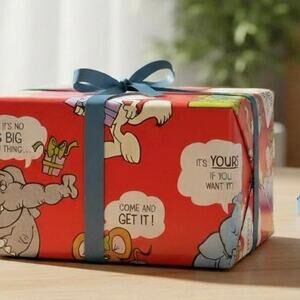 Vintage Funny Animal Gift Wrap Sealed NOS Red romantic Motivational Humor